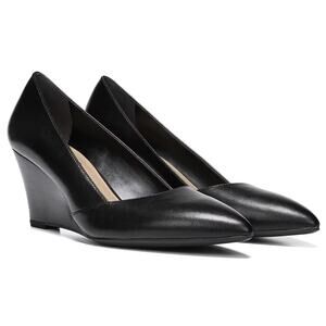 FRANCO SARTO Frankie Wedge Pump in Black Leather Women’s Sz. 7W Pointed Toe Heel